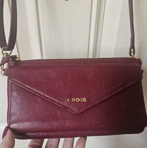Lodis MAROON LEATHER WALLET ON A STRAP